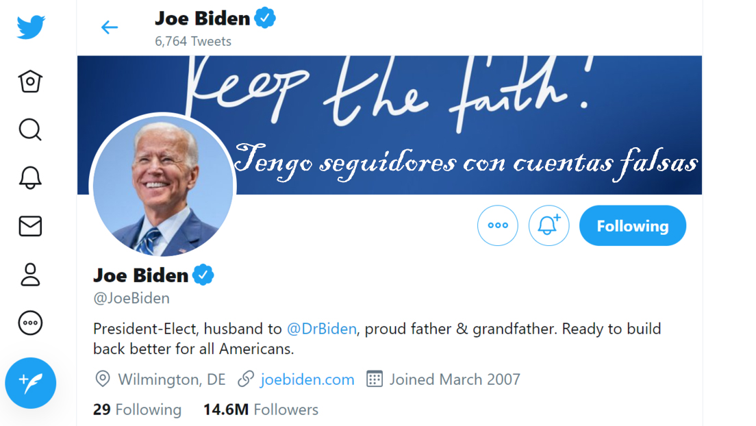 Casi la mitad de los seguidores de Joe Biden en Twitter son cuentas falsas