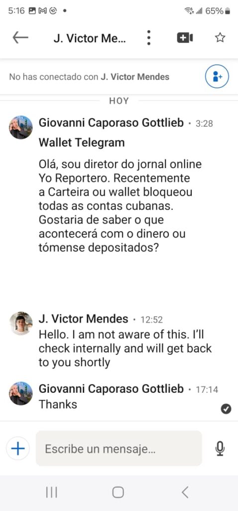 Respuesta de J. Victor Mendes, del Wallet, a las interrogantes de Yo Reportero