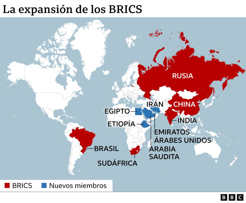 El bloque de los BRICS. Foto: BBC 