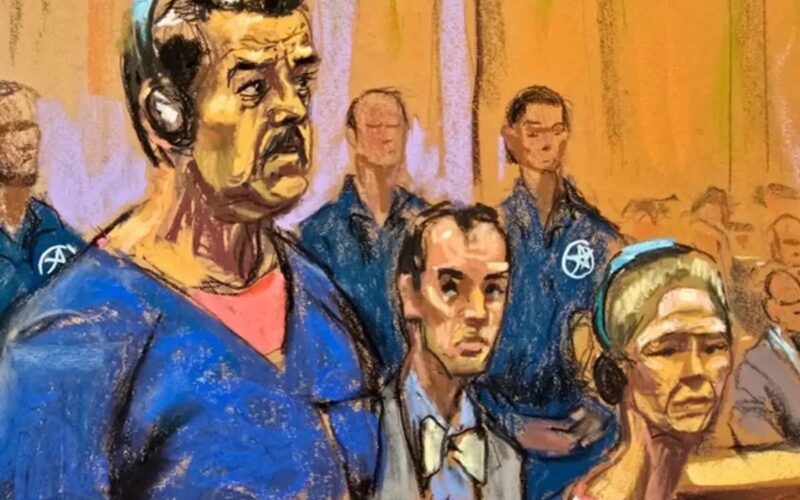 Boceto de la presentación ante corte en Nueva York de Nicolás Maduro